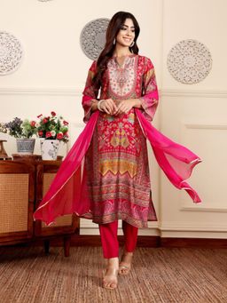 LAASYNA - Ethnic Motifs Printed Gotta Patti Chanderi Silk Kurta With Pant & Dupatta