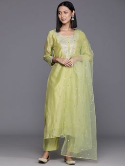LAASYNA - Floral Embroidered Regular Chanderi Silk Kurta With Pant & Dupatta