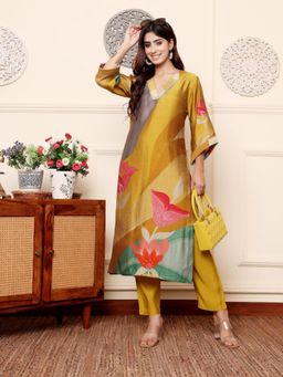 LAASYNA - Quirky Printed V-Neck Chanderi Silk Straight Kurta With Pant