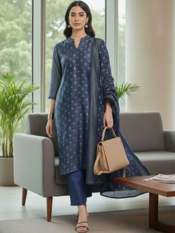 LAASYNA - Women Floral Printed Regular Chanderi Silk Kurta With Pant & Dupatta