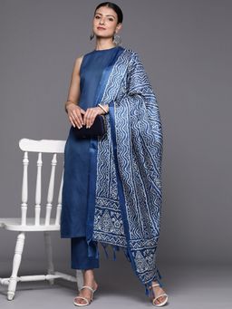LAASYNA - Blue Sleeveless Halter Neck Straight Republic Day Kurta With Pant & Dupatta