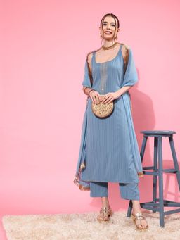 LAASYNA - Blue Sleeveless Kurta With Pant & Dupatta