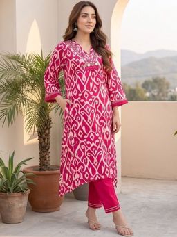 LAASYNA - Women Ethnic Motifs Printed Regular Thread Work Pure Cotton Kurta With Pant