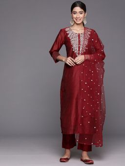 LAASYNA - Floral Embroidered Regular Chanderi Silk Zari Kurta With Pant & Dupatta