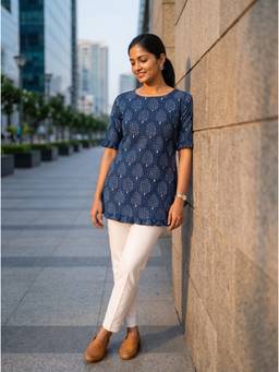 Vastara TheLabel - Organic Cotton Navy Blue Short Kurti