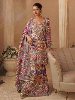 Mirraw - Multicolor Crepe Printed Kurti With Palazzo & Dupatta