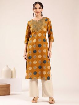 Vbuyz - Women's Mustard Ajrakh Straight Cotton Stitched Kurta