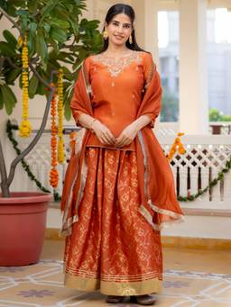 HOUSE OF JAMOTI - Eyana Organge Kurta Lehenga with Dupatta