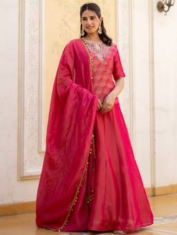 HOUSE OF JAMOTI - Yuvika Rani Pink Tissue Lehenga Set