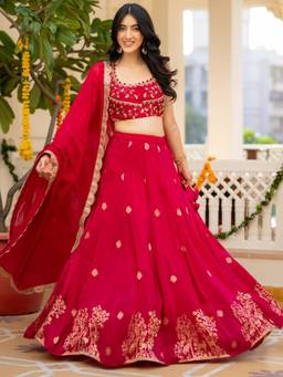 HOUSE OF JAMOTI - Shehnaz Pink Embroidered Lehenga Set