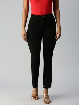 SHOWOFF - Womens Relaxed Fit Clean Look Black Jeans