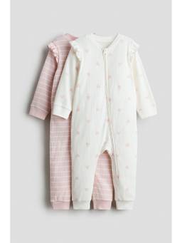 H&M - Girls Multi-Color 2-Pack Ribbed Cotton Sleepsuits