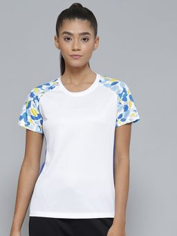 Alcis - Women White Blue Printed Slim Fit Sports T-shirt