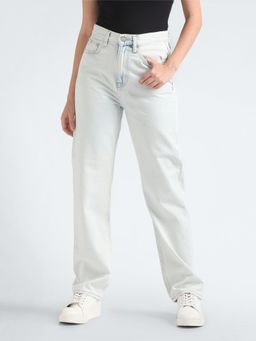 Calvin Klein - Light-Wash Straight Fit High Rise Blue Jeans