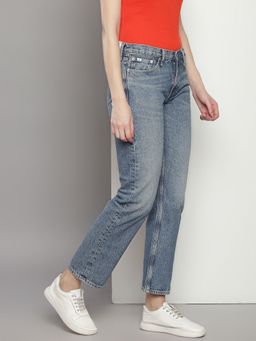 Calvin Klein - Medium-Wash Slim Fit High Rise Blue Jeans