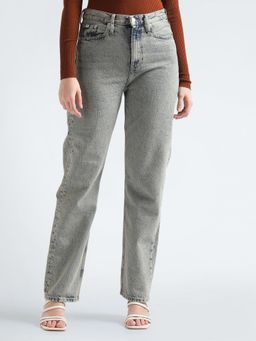 Calvin Klein - Light-Wash Straight Fit High Rise Grey Jeans