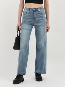 Calvin Klein - Light-Wash Straight Fit High Rise Blue Jeans