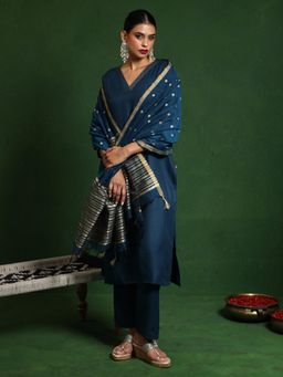 Varanga - Women V Neck Kurta with Pant & Dupatta (Set of 3)