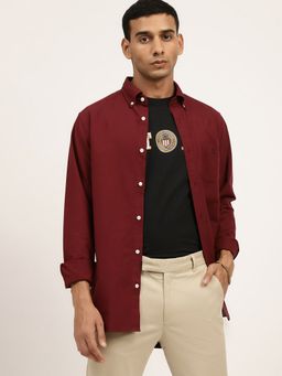 GANT - Men Maroon Solid Regular Fit Shirt