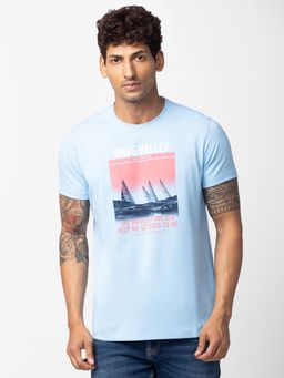 Spykar - Blue Round Neck Half Sleeves Blended T-Shirt For Men