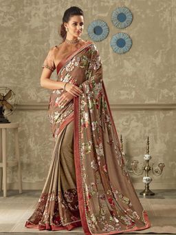 Odette - Peach Lycra Designer Saree with Unstitched Blouse