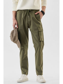 Snitch - Olive Solid Loose Casual Cargo Pant for Men