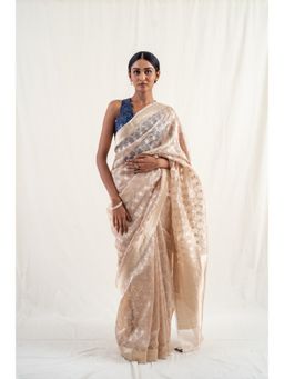 PRIYANKA RAAJIV - Beige Ima Saree with Unstitched Blouse