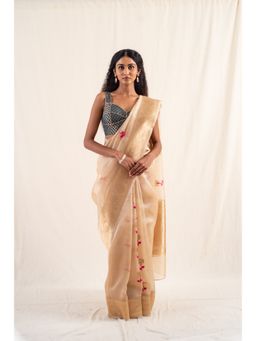 PRIYANKA RAAJIV - Cream Laad Saree with Unstitched Blouse