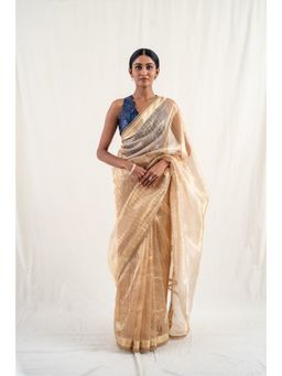 PRIYANKA RAAJIV - Gold Lakkar Saree with Unstitched Blouse