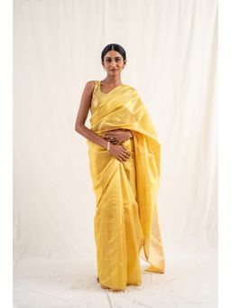 PRIYANKA RAAJIV - Johri Yellow Saree with Unstitched Blouse