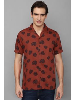 Allen Solly - Men Maroon Custom Fit Print Half Sleeves Casual Shirts