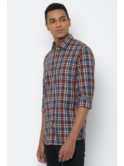 Allen Solly - Men Navy Slim Fit Check Full Sleeves Casual Shirts