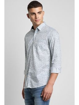 Peter England - Men Blue Slim Fit Print Full Sleeves Casual Shirt