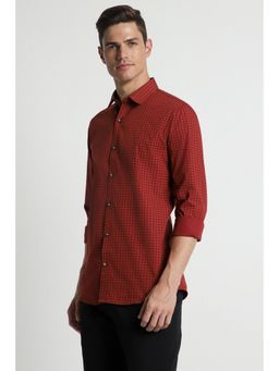 Peter England - Men Red Slim Fit Print Full Sleeves Casual Shirt