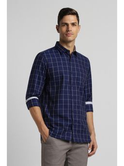 Peter England - Men Navy Slim Fit Check Full Sleeves Casual Shirt