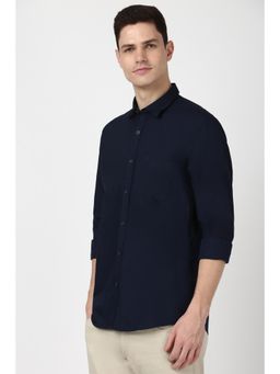 Peter England - Men Navy Slim Fit Solid Shirt