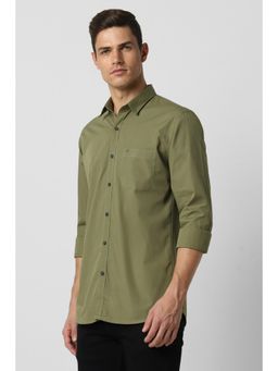Peter England - Men Olive Slim Fit Solid Full Sleeves Casual Shirt
