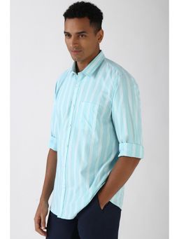 Peter England - Men Blue Slim Fit Stripe Shirt