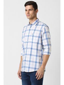 Peter England - Men White Slim Fit Check Full Sleeves Casual Shirt