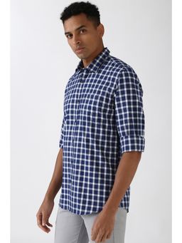 Peter England - Men Navy Slim Fit Check Shirt