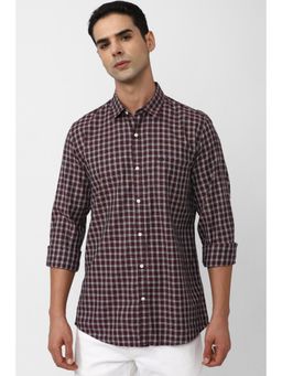 Peter England - Men Brown Slim Fit Check Full Sleeves Casual Shirt