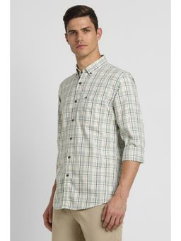 Peter England - Men Green Slim Fit Check Full Sleeves Casual Shirt