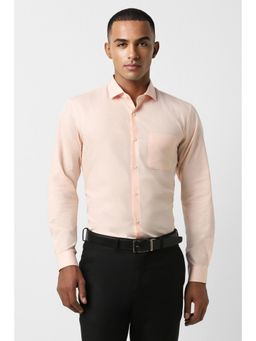 Peter England - Men Peach Slim Fit Formal Full Sleeves Formal Shirt