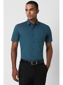 Peter England - Men Teal Slim Fit Formal Half Sleeves Formal Shirt