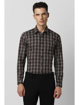 Van Heusen - Men Brown Slim Fit Check Full Sleeves Formal Shirt