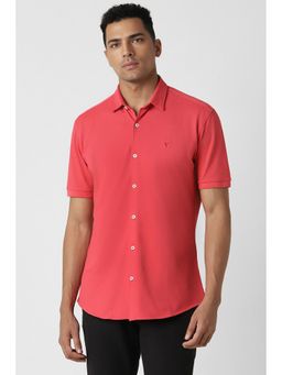 Van Heusen - Men Pink Slim Fit Solid Pink Half Sleeves Casual Shirt