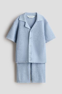 H&M - Boys Blue 2-Piece Pointelle-Knit Cotton Set