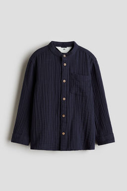 H&M - Boys Blue Cotton Muslin Grandad Shirt