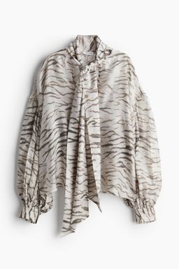 H&M - Women Beige Patterned Tie-Neck Blouse