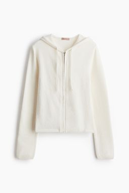 H&M - Women White Zip-Through Chenille Hoodie